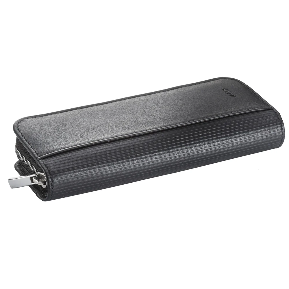 Black zippered pouch on a white background
