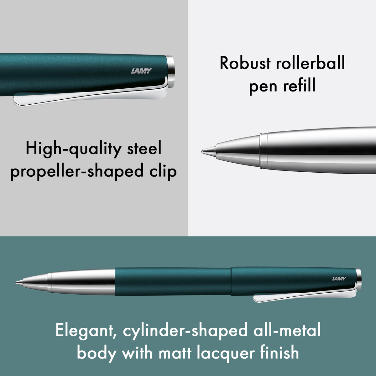 features of LAMY studio petrol rollerball pen