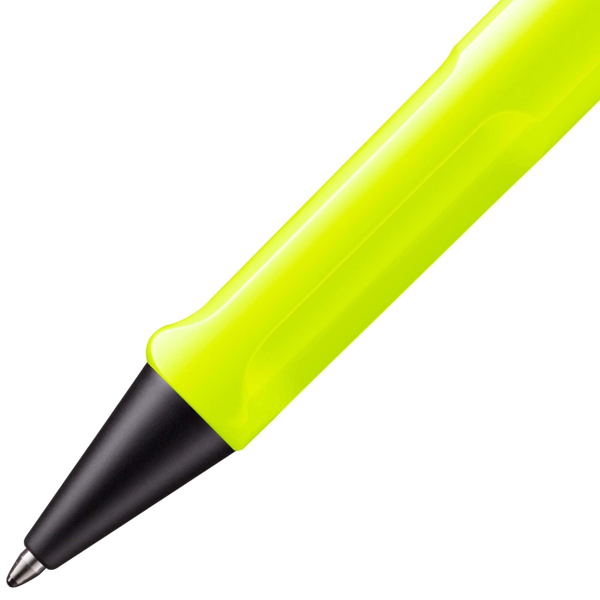 Close-up of a safari neon yellow ballpoint pen