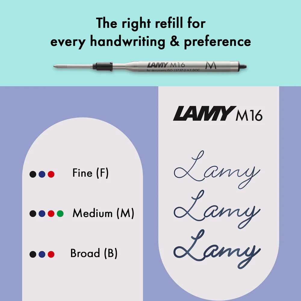 Lamy M16 pen refill with size chart