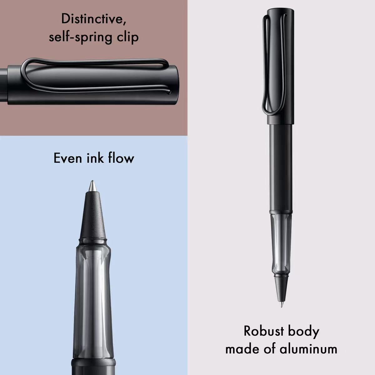 lamy al-star black rollerball pen with features highlighted