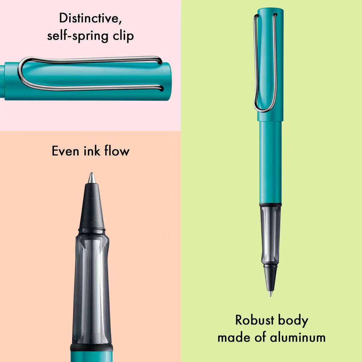 lamy al-star turmaline rollerball pen with self-spring clip, ink flow, and aluminum body