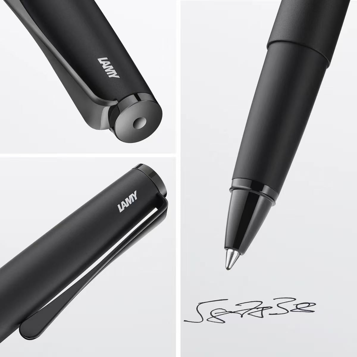 lamy studio lx all black rollerball pen with details