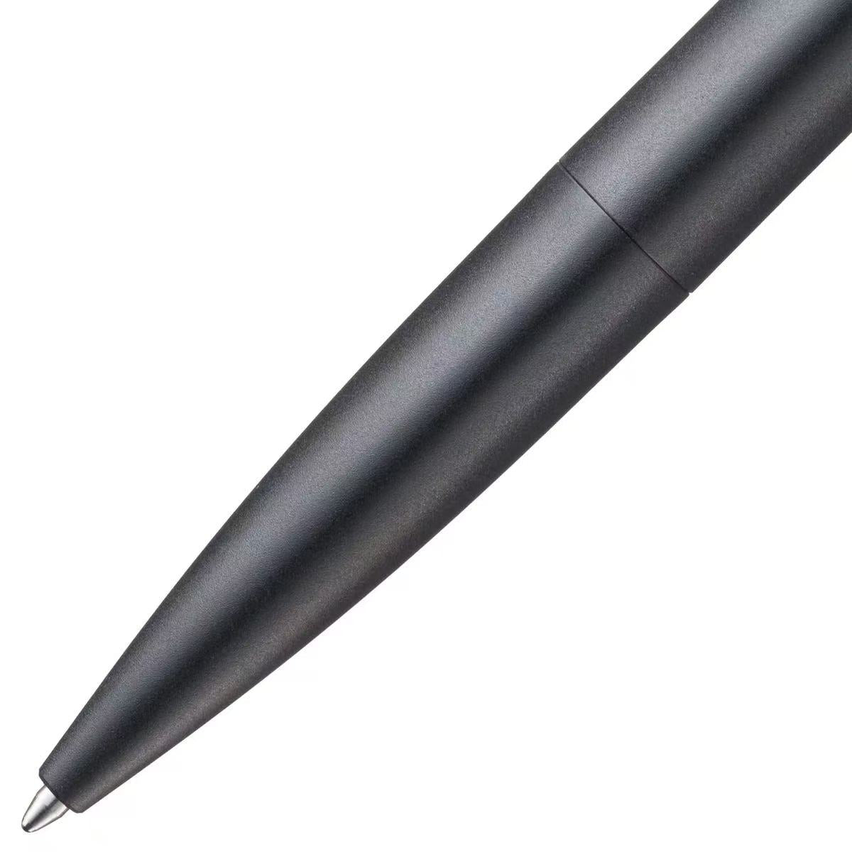 Black pen on a white background