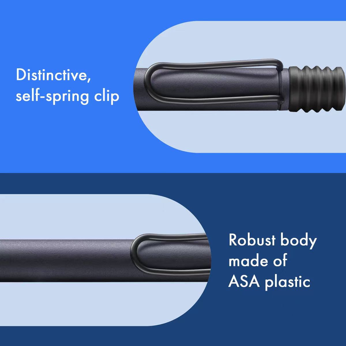 features of LAMY safari steel black ballpoint pen