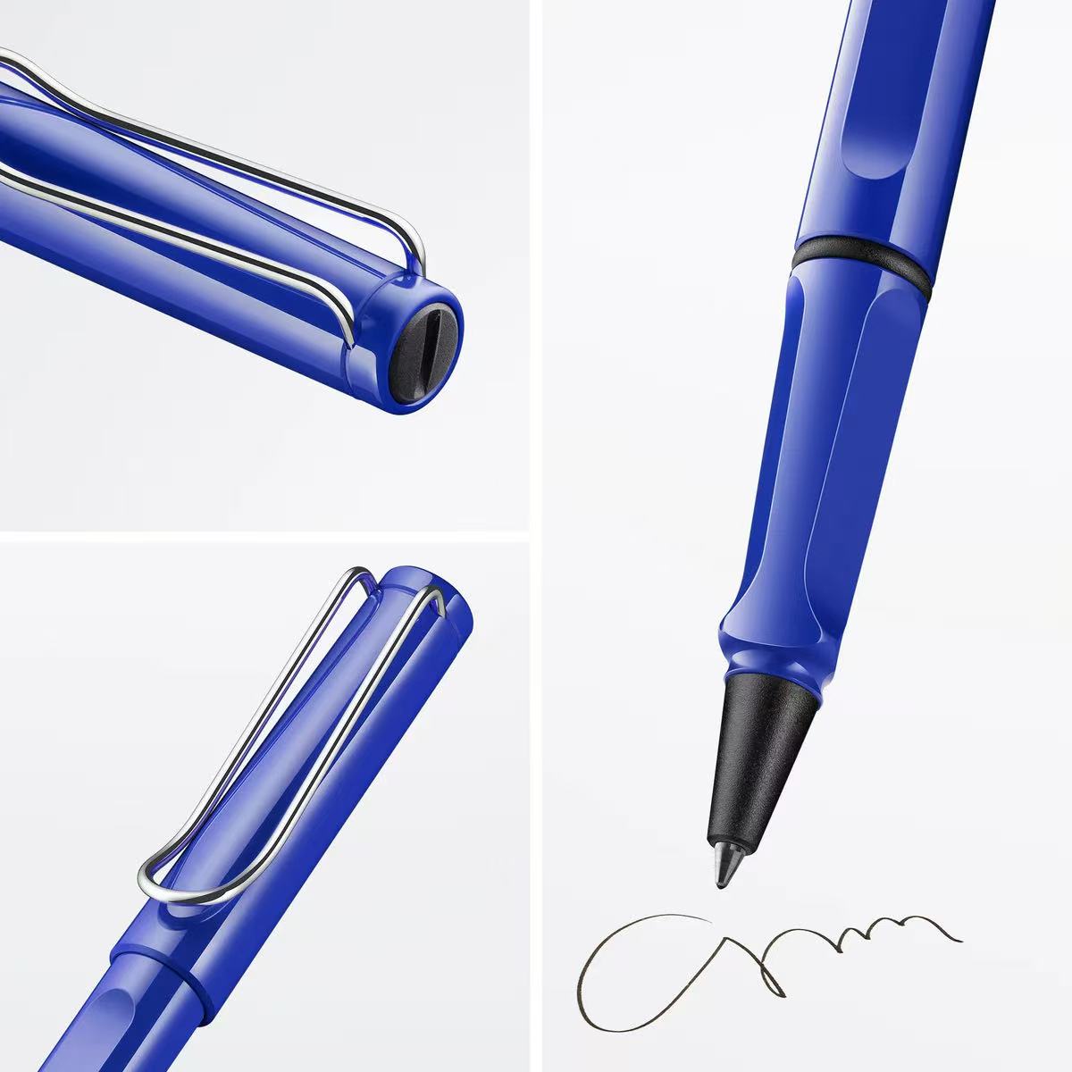 close-up of LAMY safari blue rollerball pen
