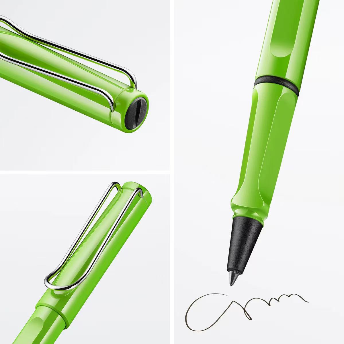close up of LAMY safari Green rollerball pen