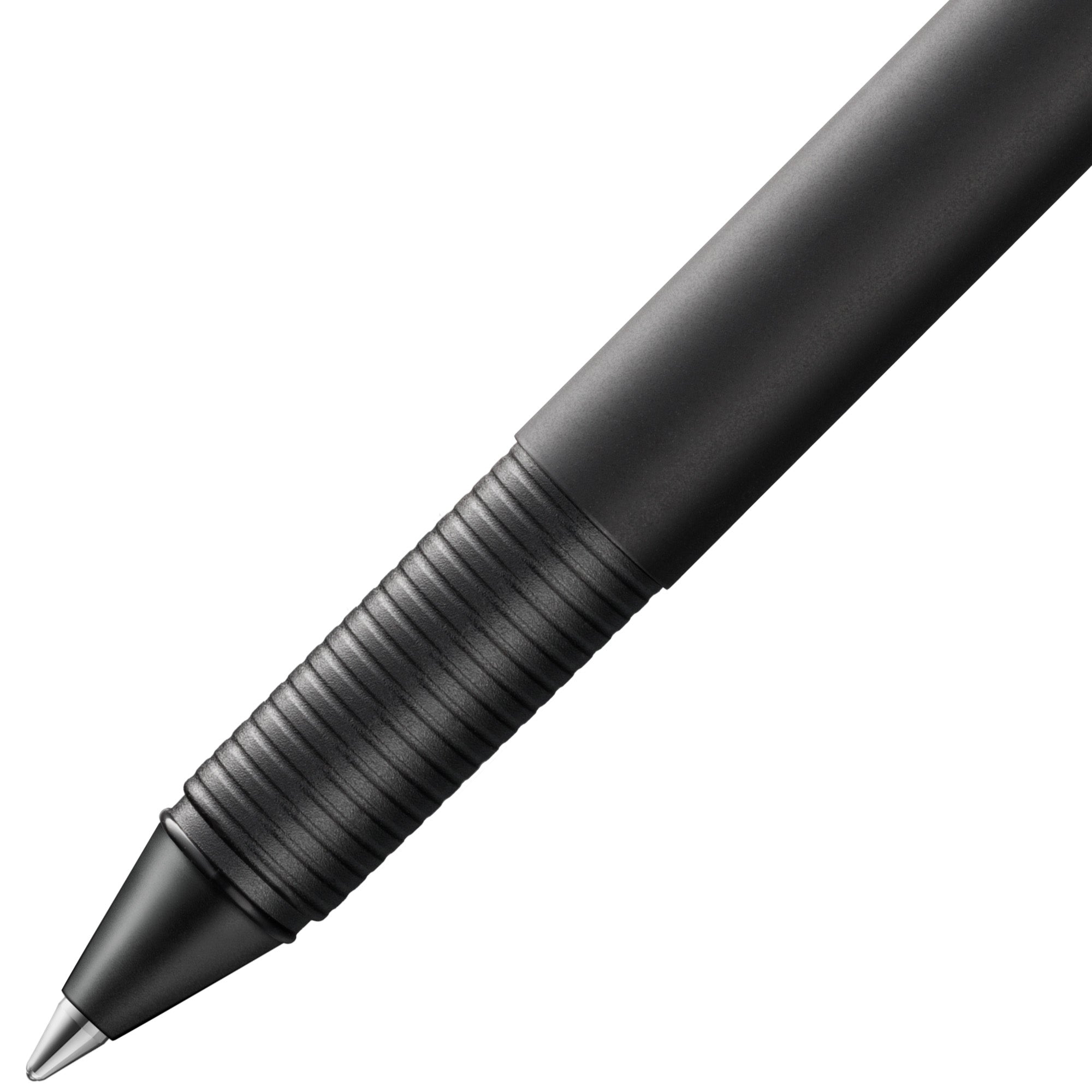 close-up of lamy cp 1 black rollerball pen
