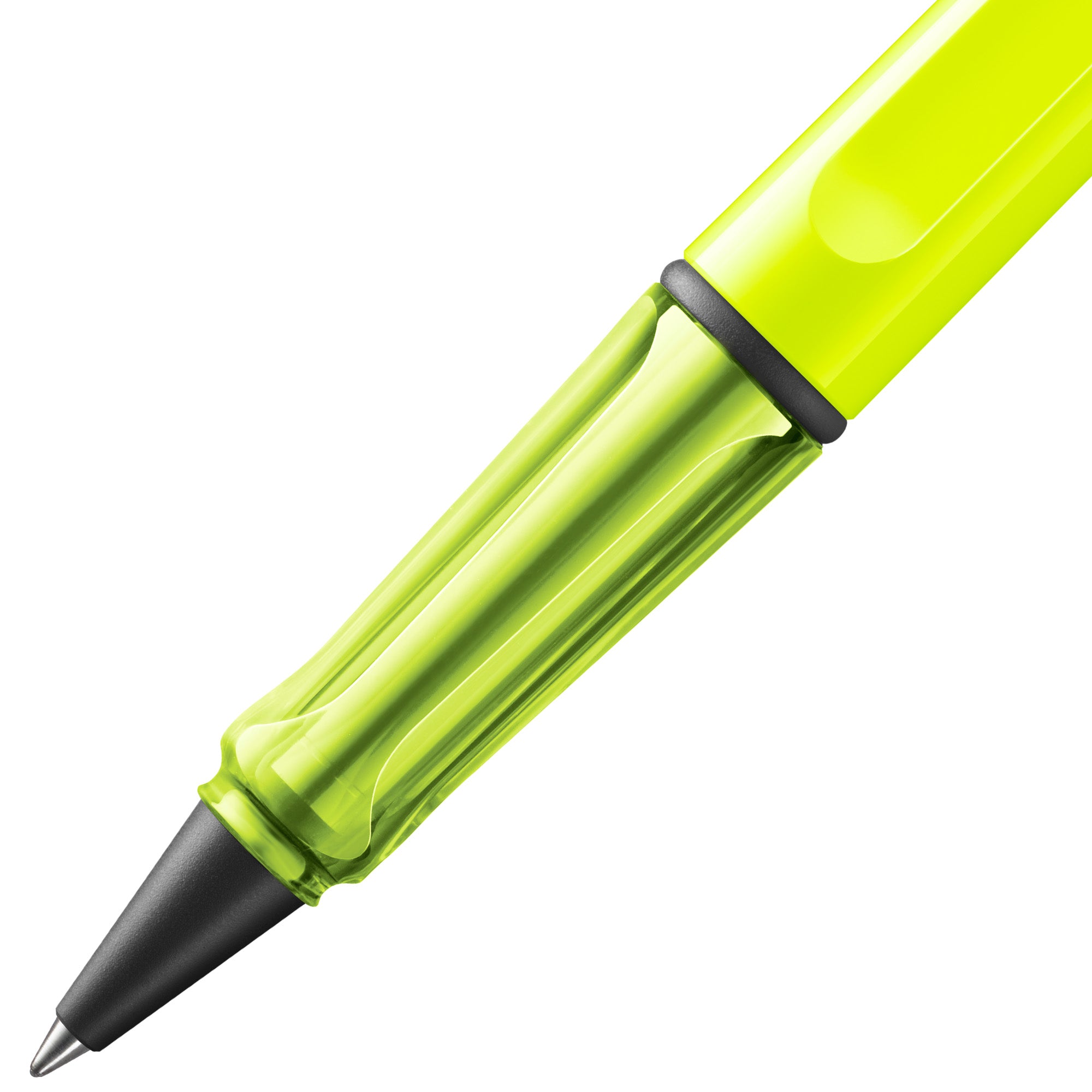 close-up of safari neon yellow rollerball pen