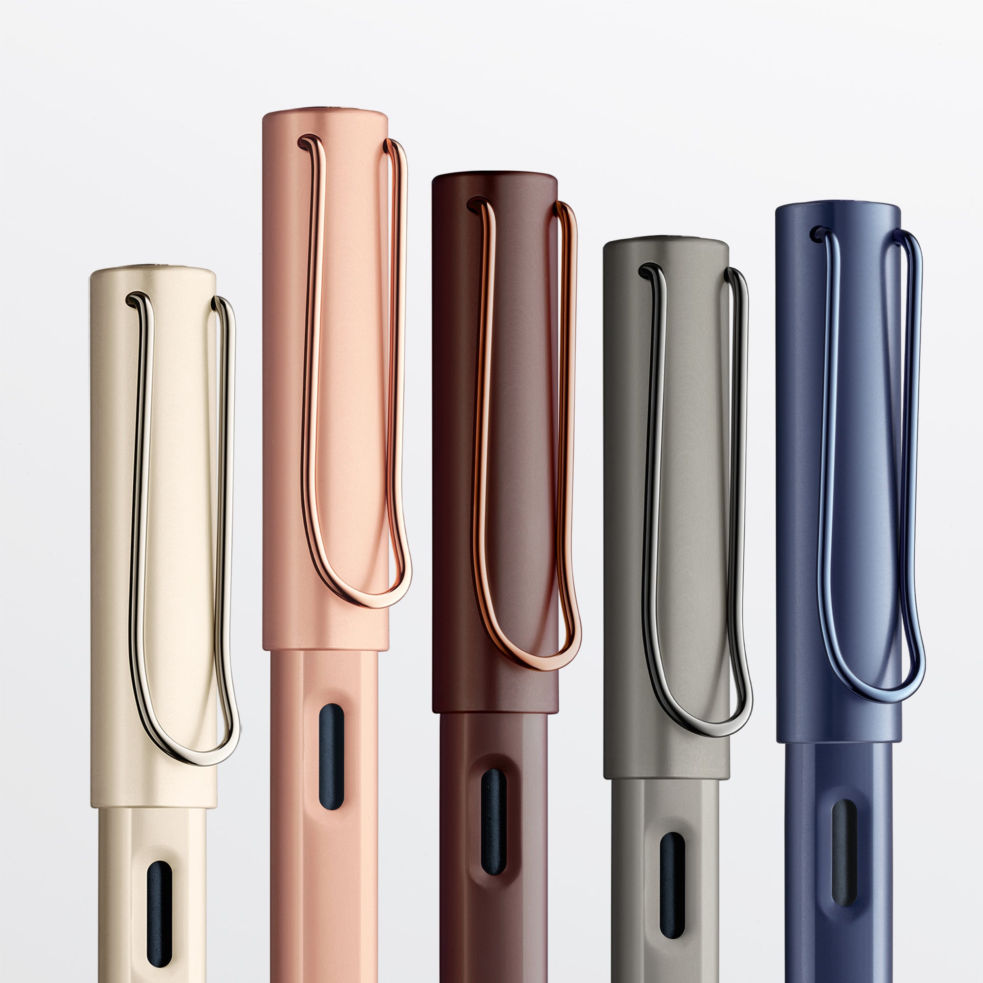 LAMY lx fountain pen collection in 5 colors: Palladium, rosegold, marron, ruthenium, and the new color - blue!