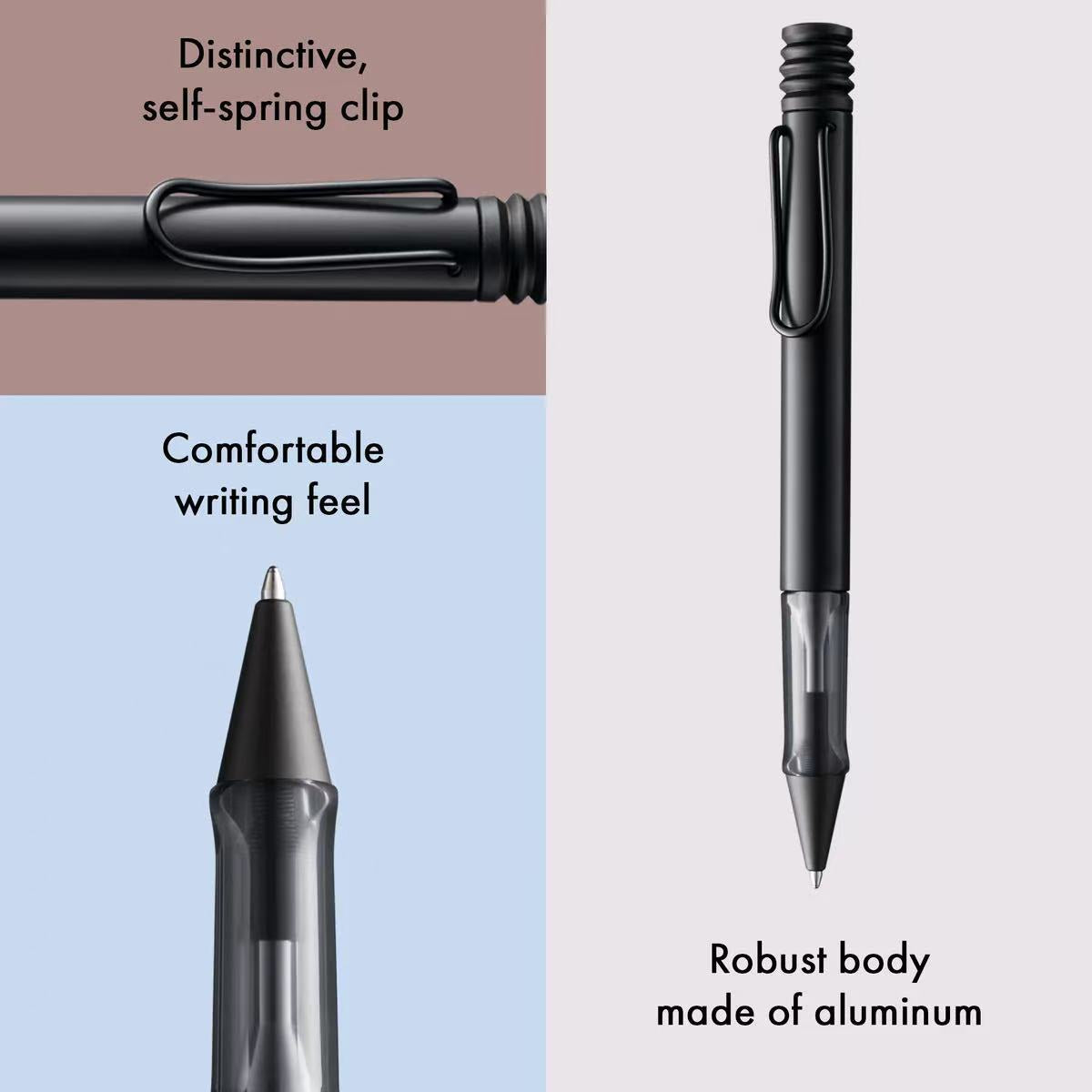 lamy al-star black mechanical pencil with test describing features