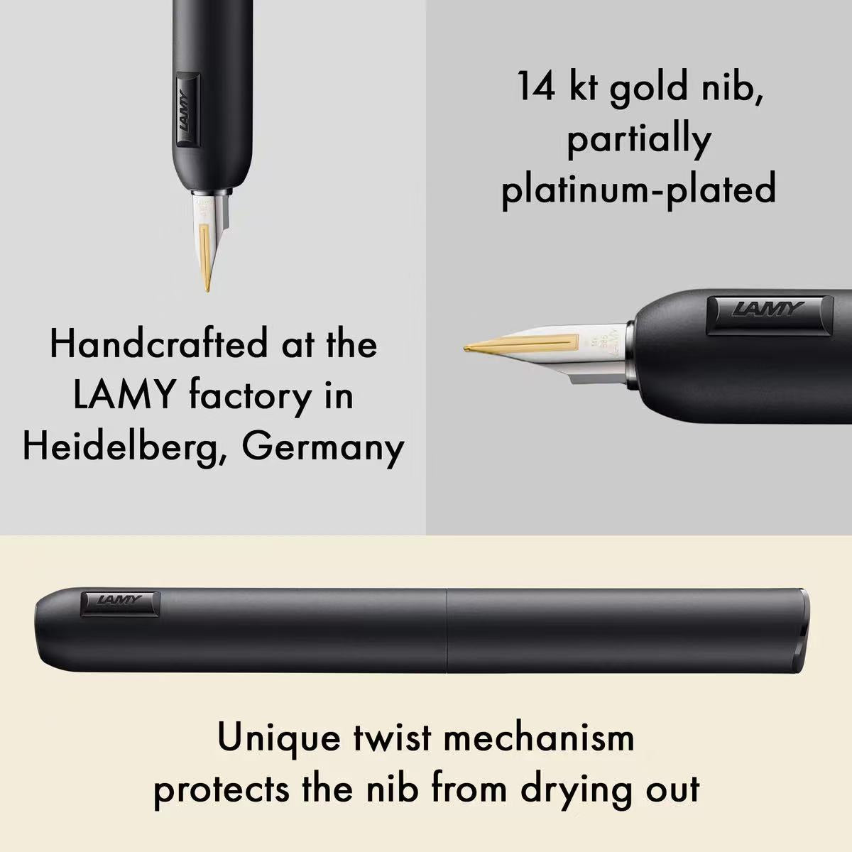 Details of LAMY dialog cc All Black fountain pen with retractable 14k gold nib