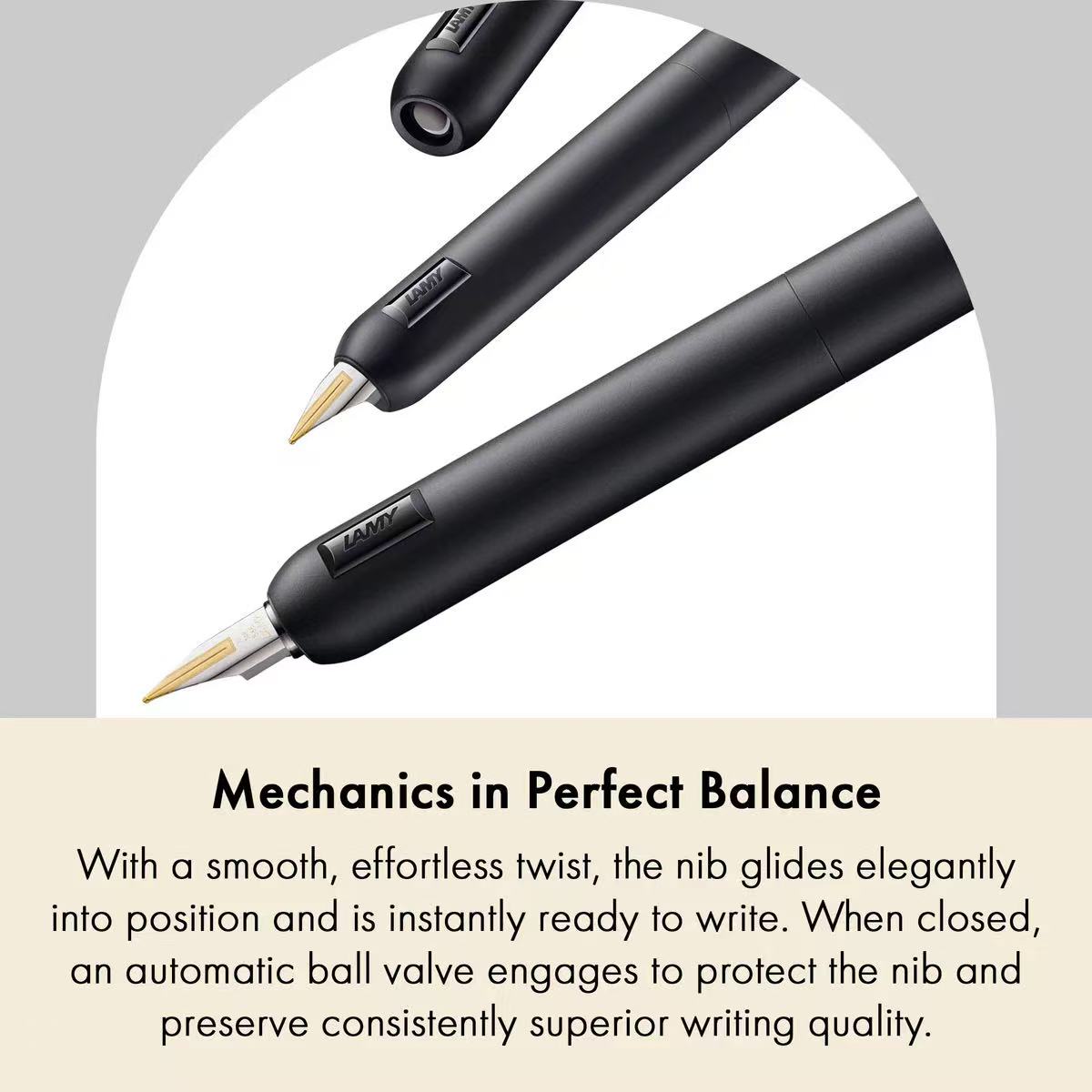 Mechanics of LAMY dialog cc All Black fountain pen with retractable 14k gold nib