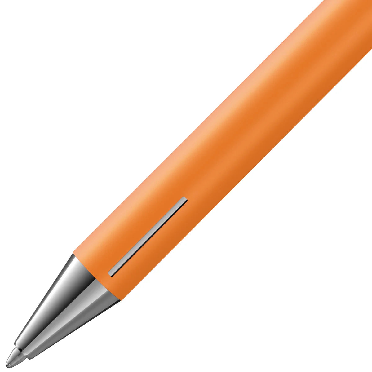 Orange pen with silver cap on a white background