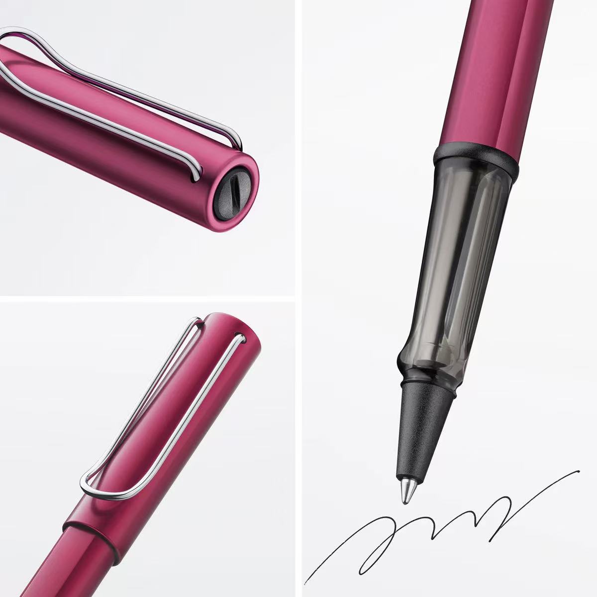 lamy al-star black purple rollerball pen with close-up details
