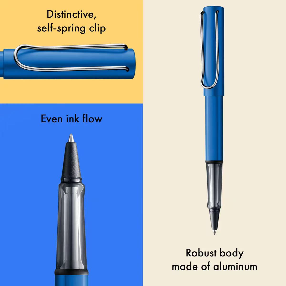 lamy al-star ocean blue rollerball pen with features highlighted 