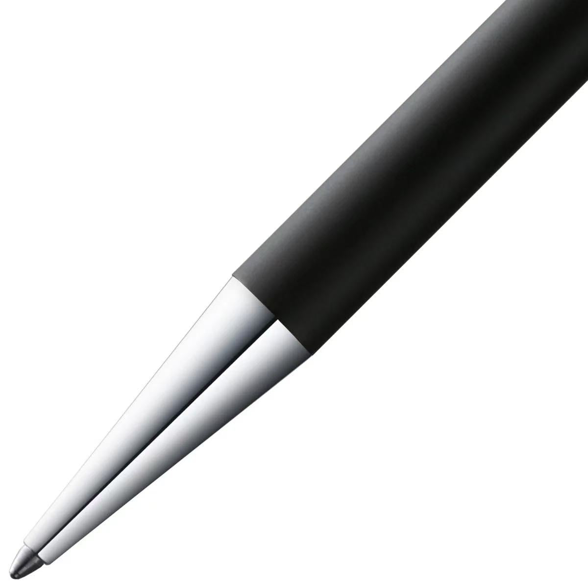 close-up of lamy scala black ballpoint pen