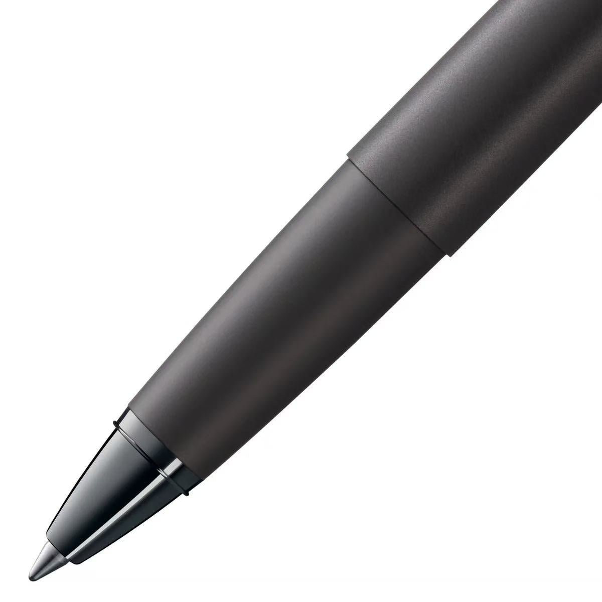 close-up of lamy studio lx all black rollerball pen