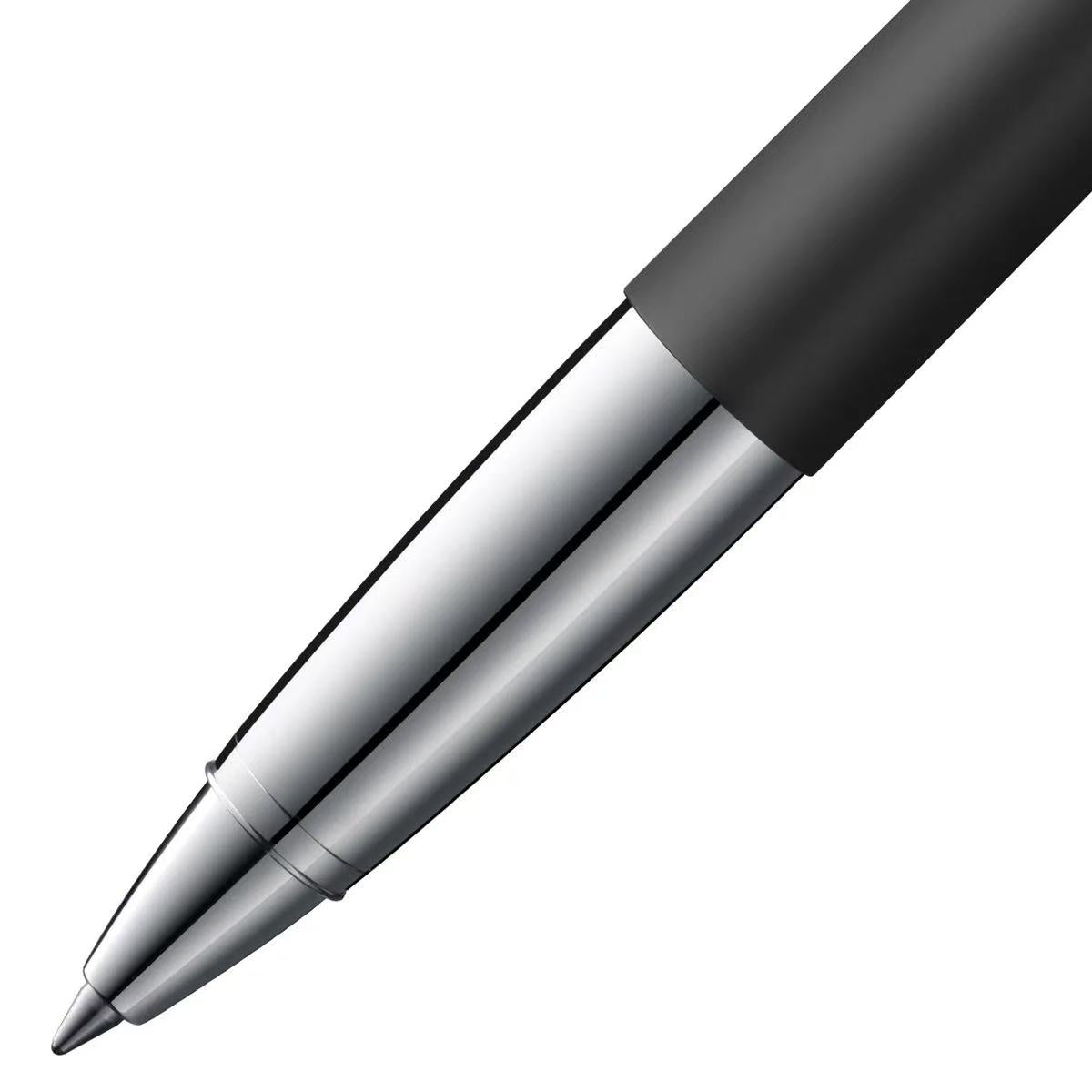 close-up of lamy studio black rollerball pen