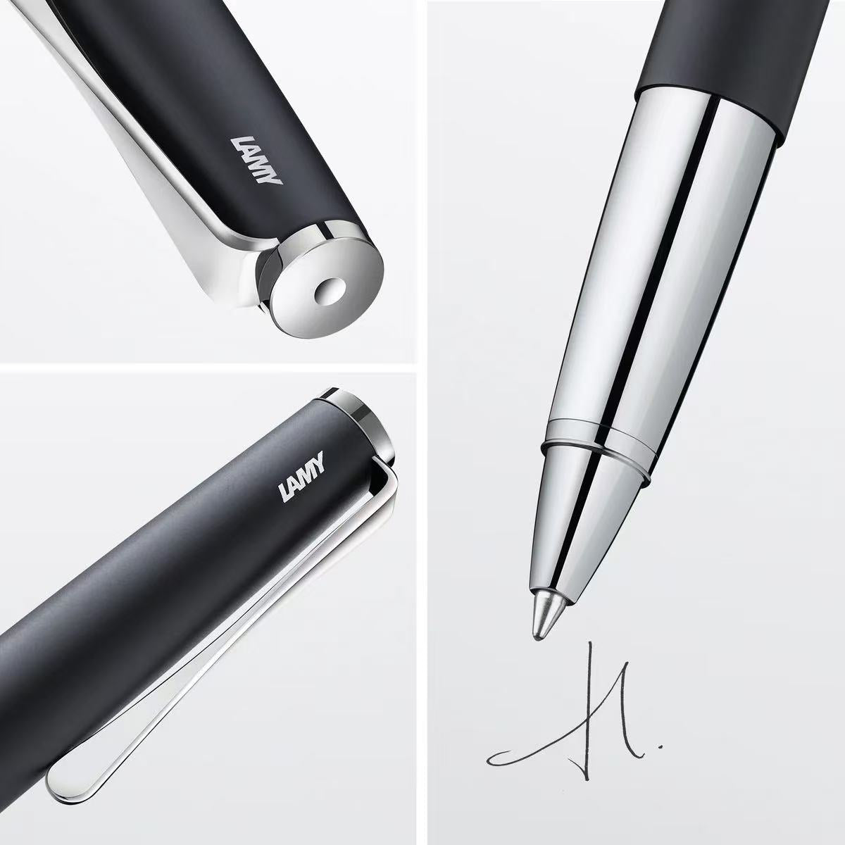lamy studio black rollerball pen with details