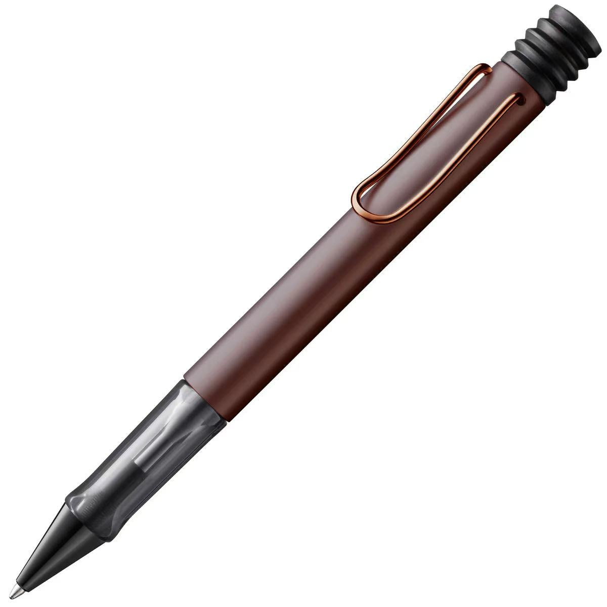 Pen with brown and black design on a white background