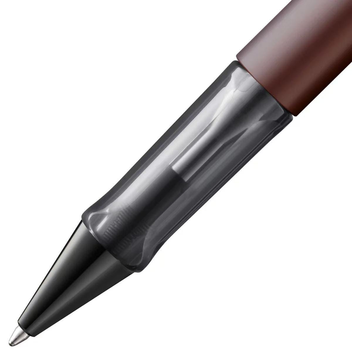 Pen with brown and silver design on a white background