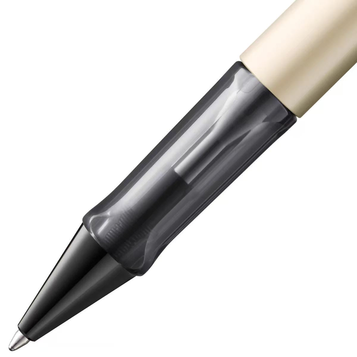 Pen with a black and beige design on a white background