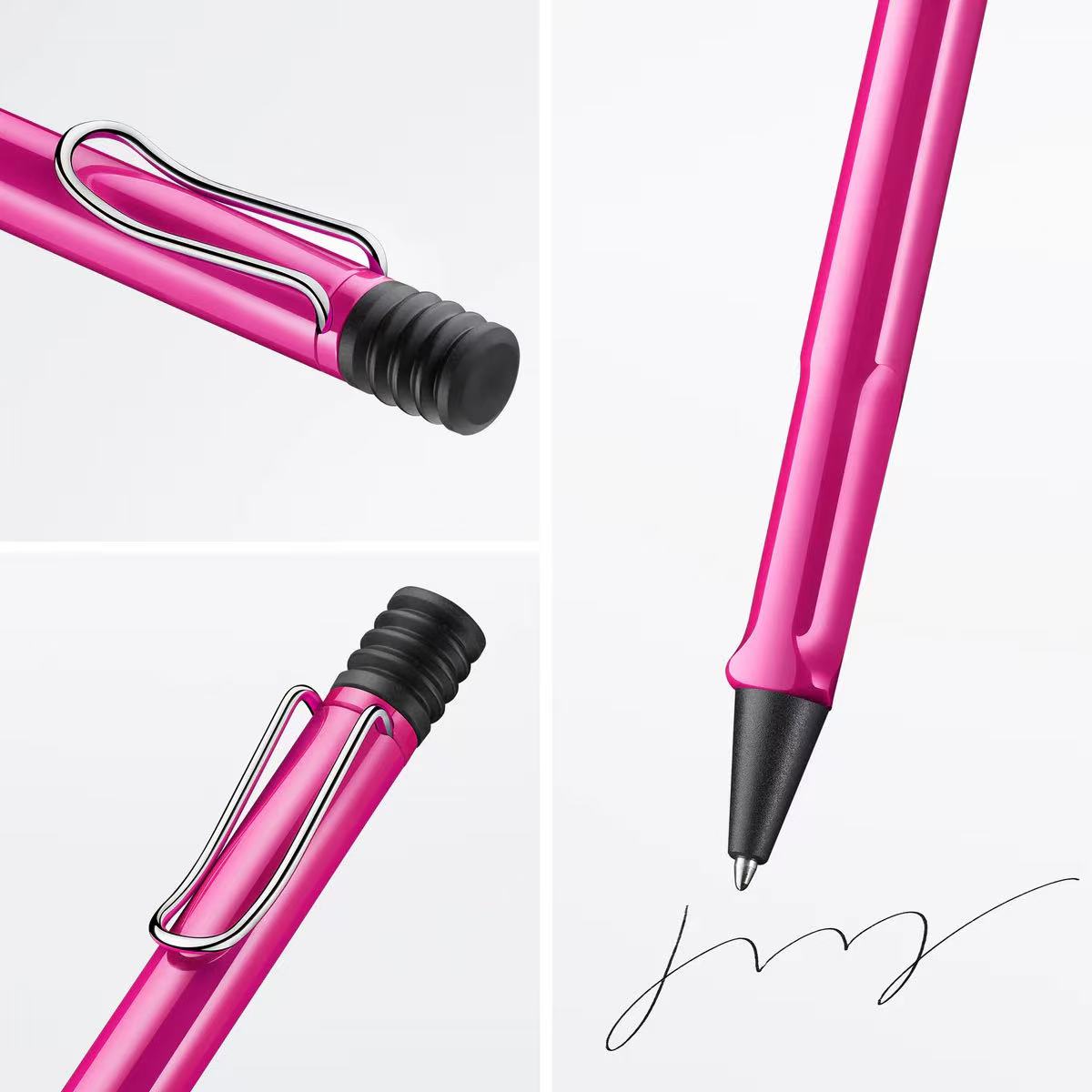 features images of LAMY safari pink ballpoint pen
