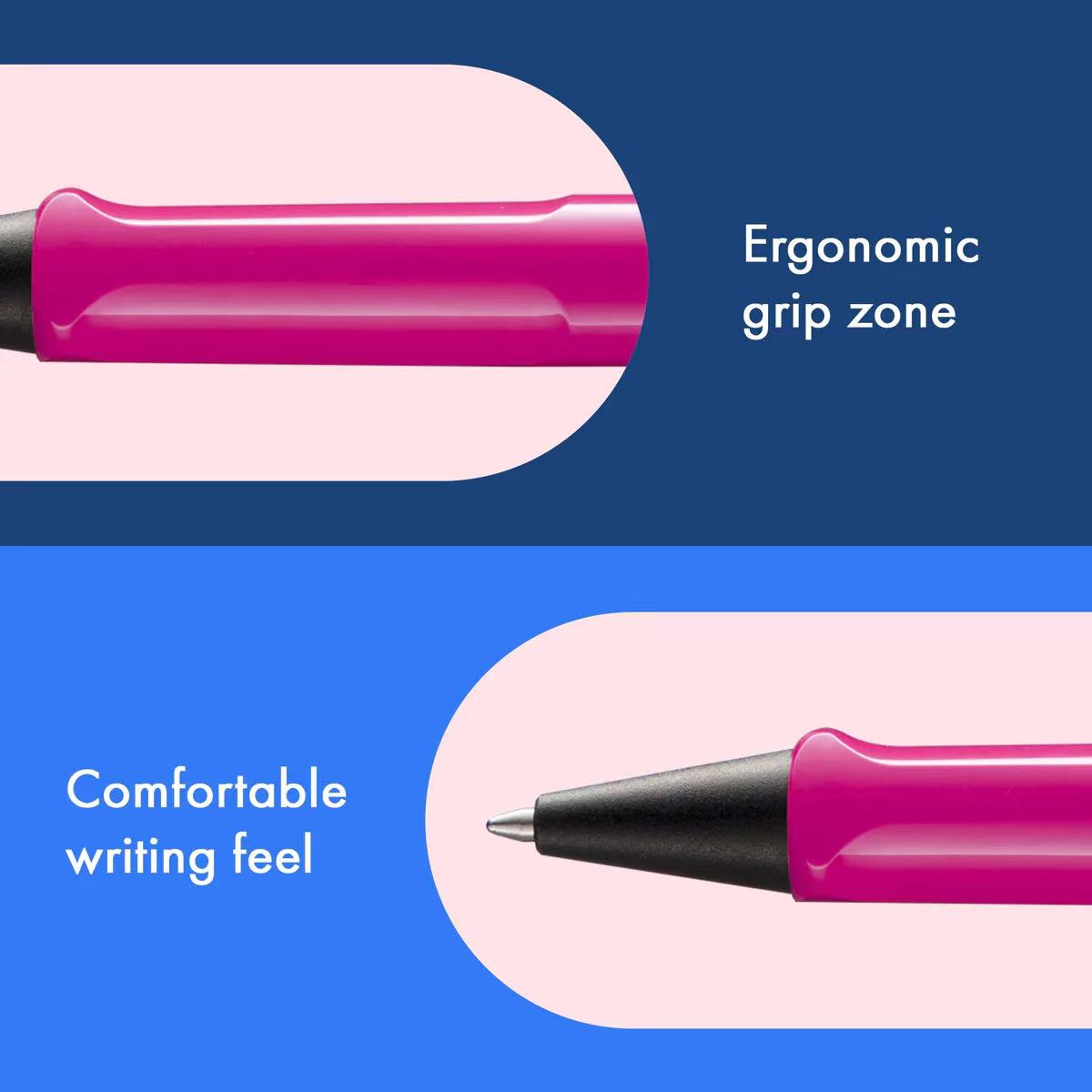 features pf LAMY safari pink ballpoint pen