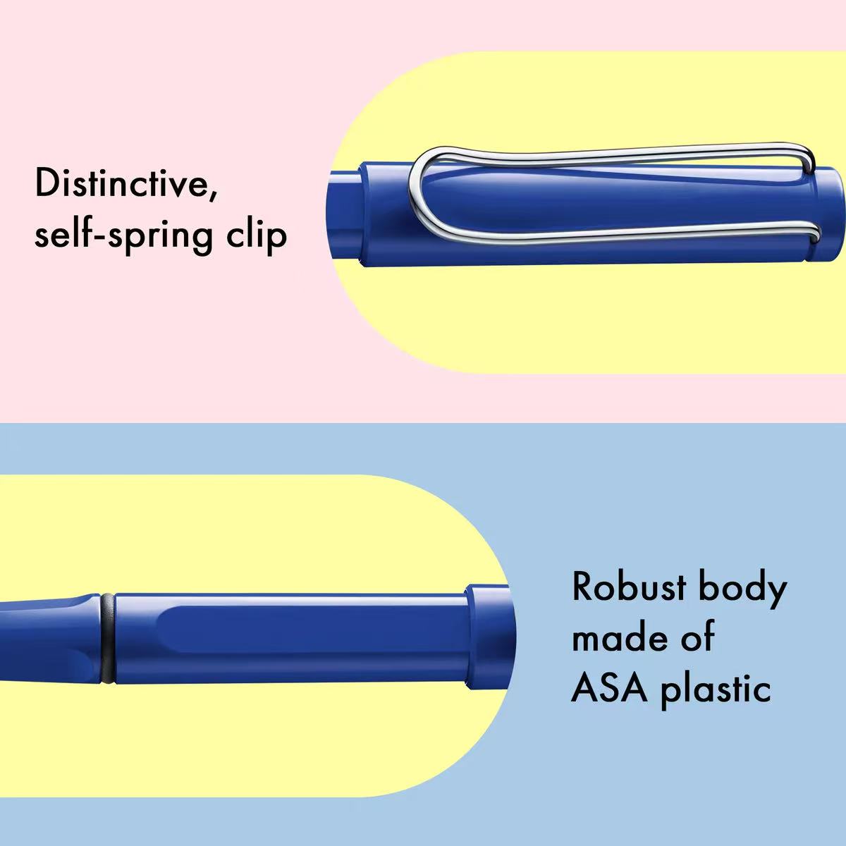 LAMY safari blue rollerball pen with self-spring clip