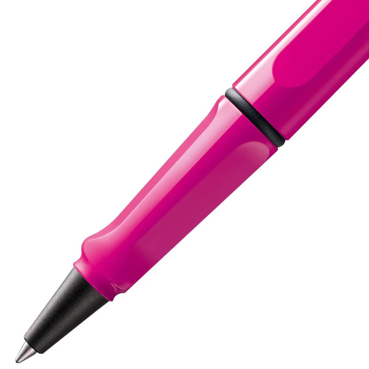 close-up of LAMY safari pink rollerball pen 