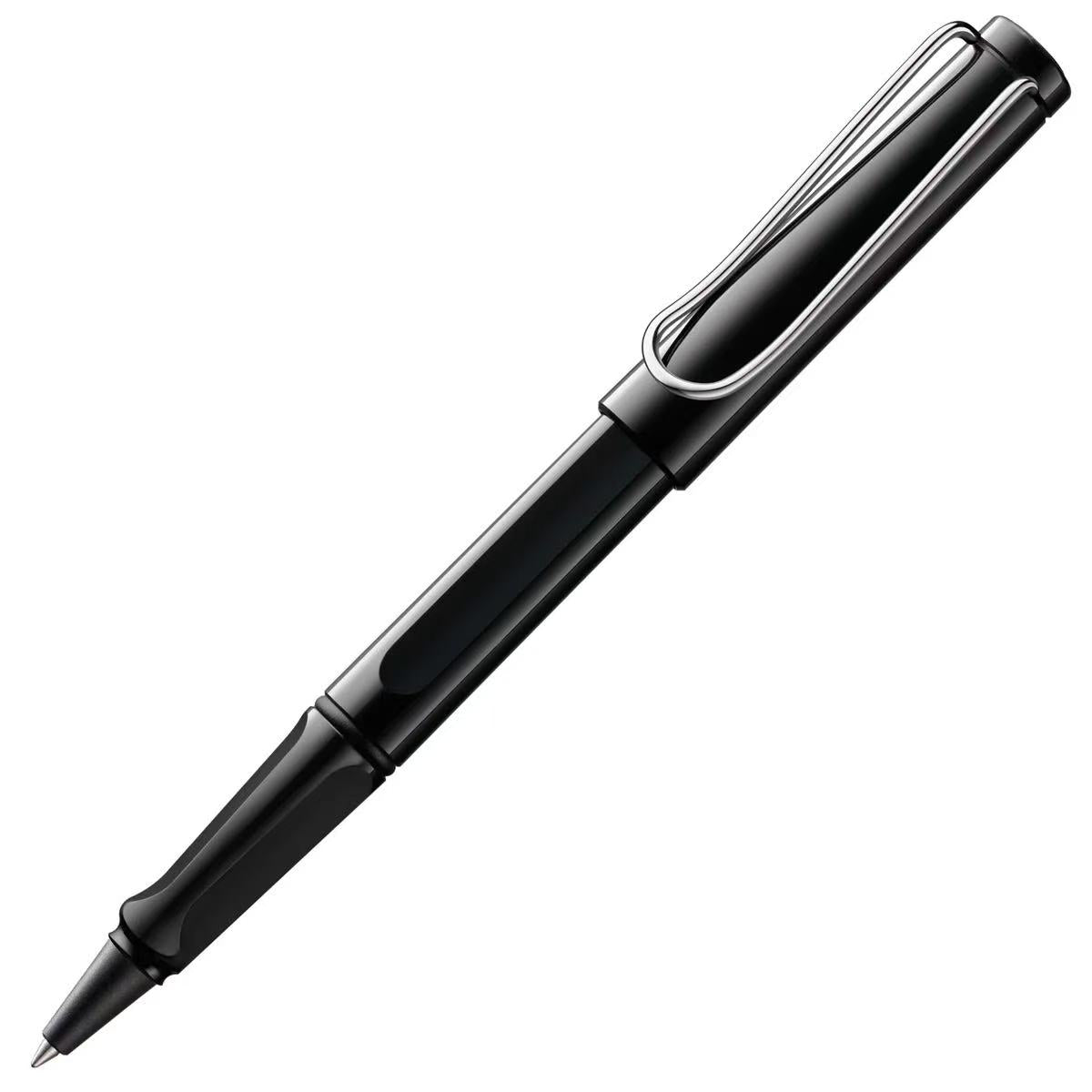LAMY safari shiny Black rollerball pen with a metallic clip