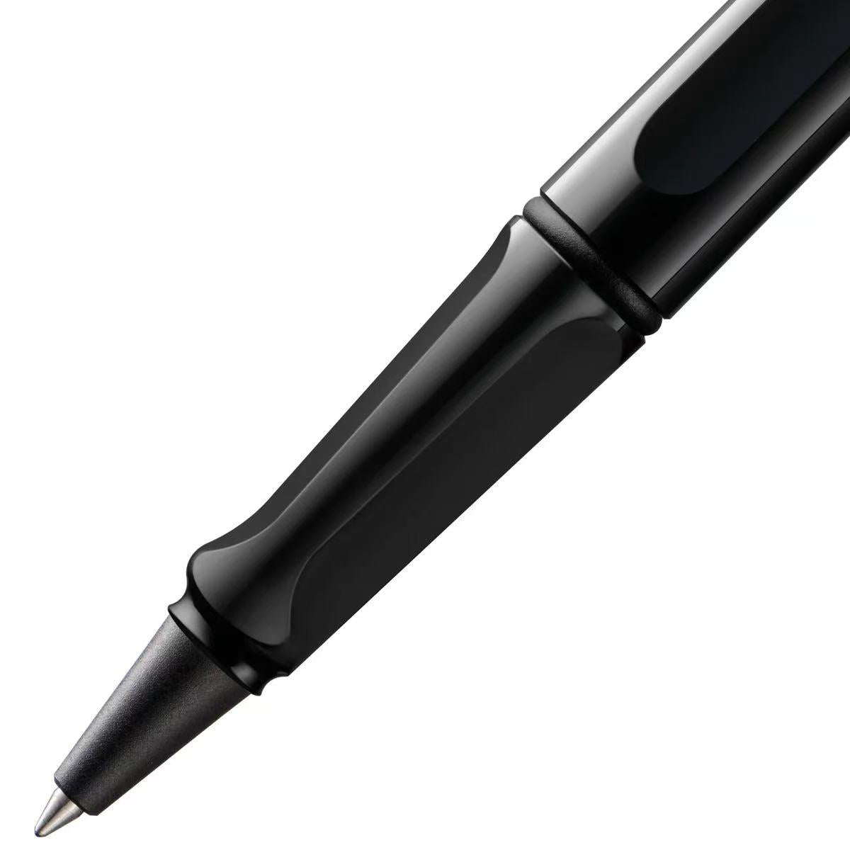 close-up of LAMY safari shiny Black rollerball pen 