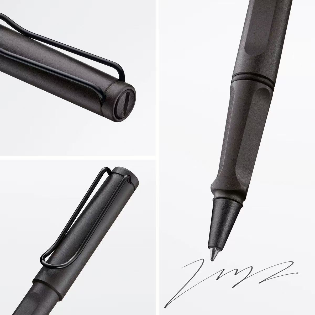 LAMY safari umbra rollerball pen with a signature on a white background