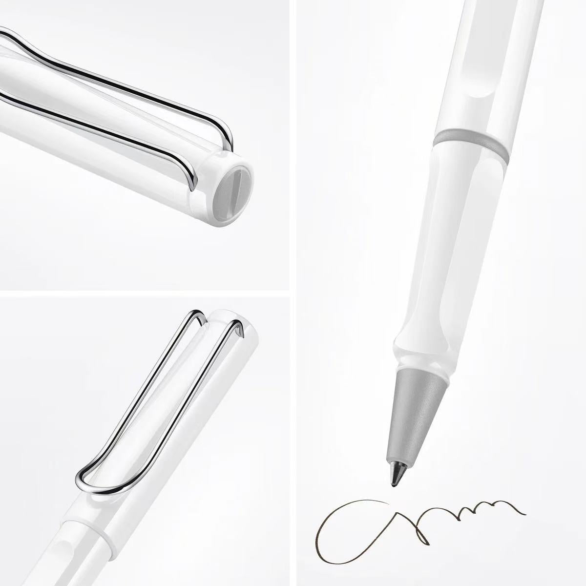 close-up of LAMY safari white rollerball pen