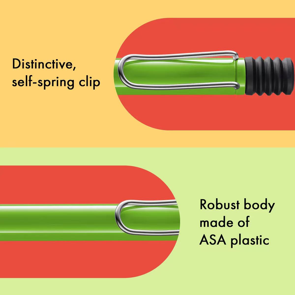 features of LAMY safari green ballpoint pen