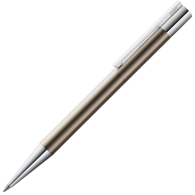 LAMY scala Titanium Mechanical Pencil with a silver and gold color scheme, featuring a polished metal grip and a twist-action mechanism.